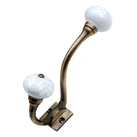 Grey Leaf Ceramic Floral Antique Iron Hook